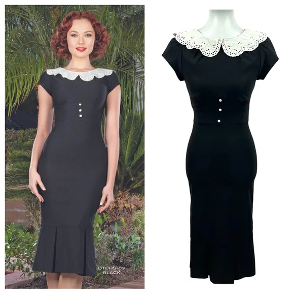 Stop Staring Dutchess Pearl Eyelet Lace Peter Pan Collar Retro Wiggle Dress - Picture 11 of 11